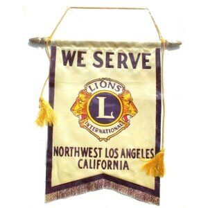 Vtg Silk Lions Club International Northwest Los Angeles CA Banner Pendant Flag